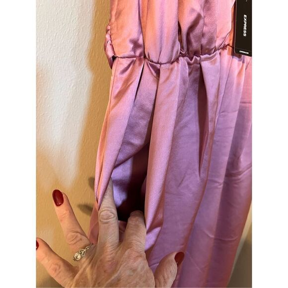 Express Size S Semi Formal Satin Jumpsuit Blush Pink Bow Tie Back Feminine New - Picture 11 of 15